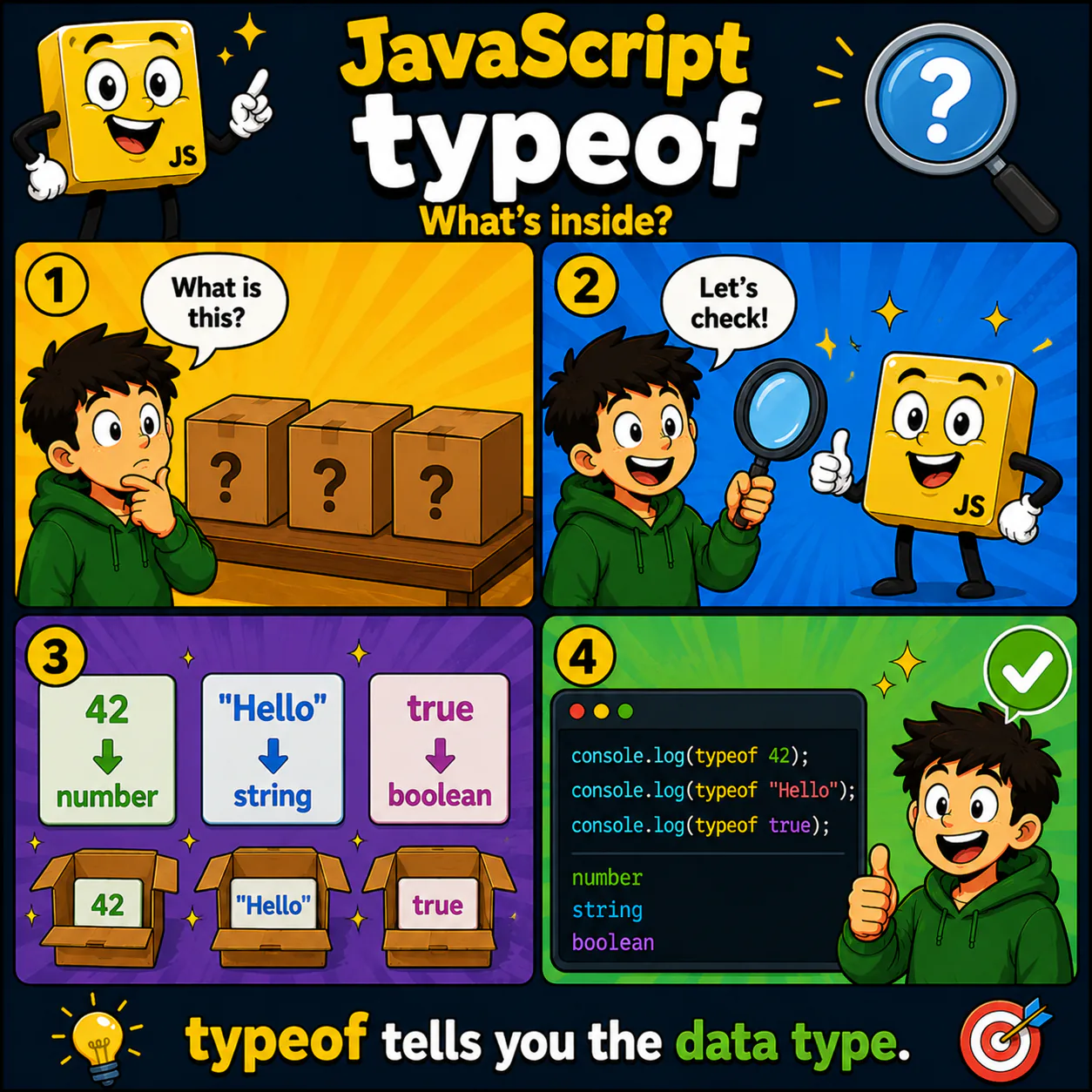 Навчальна ілюстрація про typeof у JavaScript — Що всередині