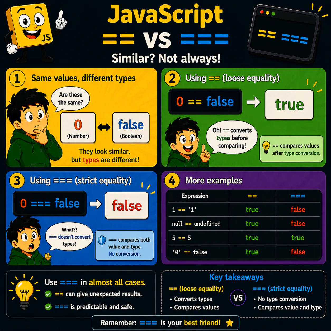 Візуальне пояснення теми «== vs ===» у JavaScript: Зрозумій різницю між == та === у JavaScript